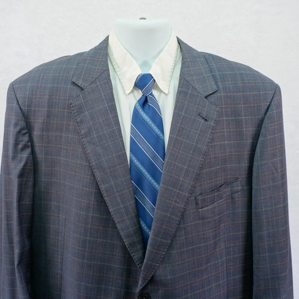 Jos A Bank Signature Gold Gray Plaid W/ Yellow Orange Windowpane 46L Suit Jacket